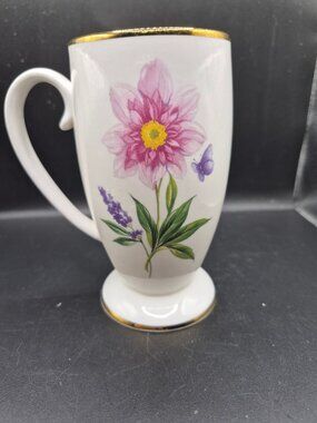 Vintage Hudson Middleton Mug  Gold Rim Flowers Butterfly & Dragonfly Design